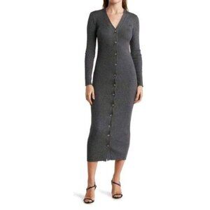 Torn By Ronny Kobo Gray Ribbed Button-Down Maxi Dress Sz S Wool Blend